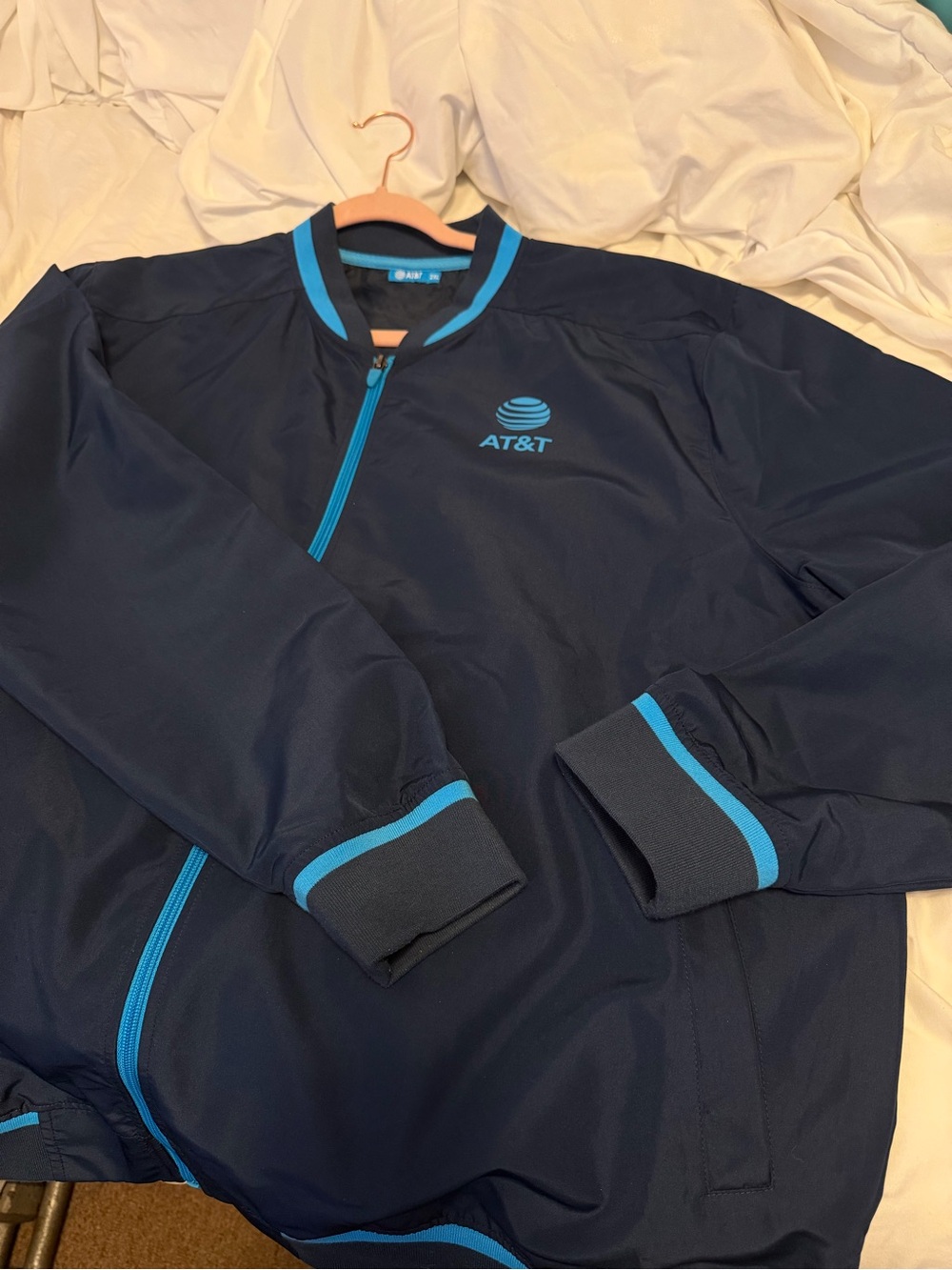 AT&T Men's Navy Bomber Jacket with Light Blue Trim